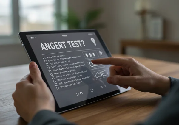Person taking an online anger test on a digital device