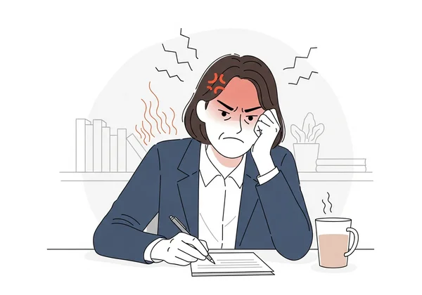Person showing physical signs of stress and rising anger