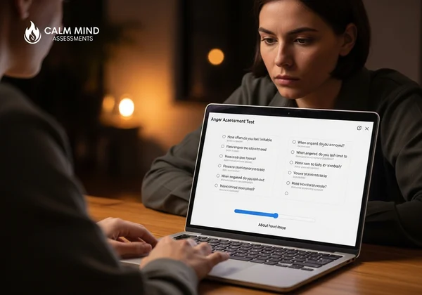 User completing an online anger assessment